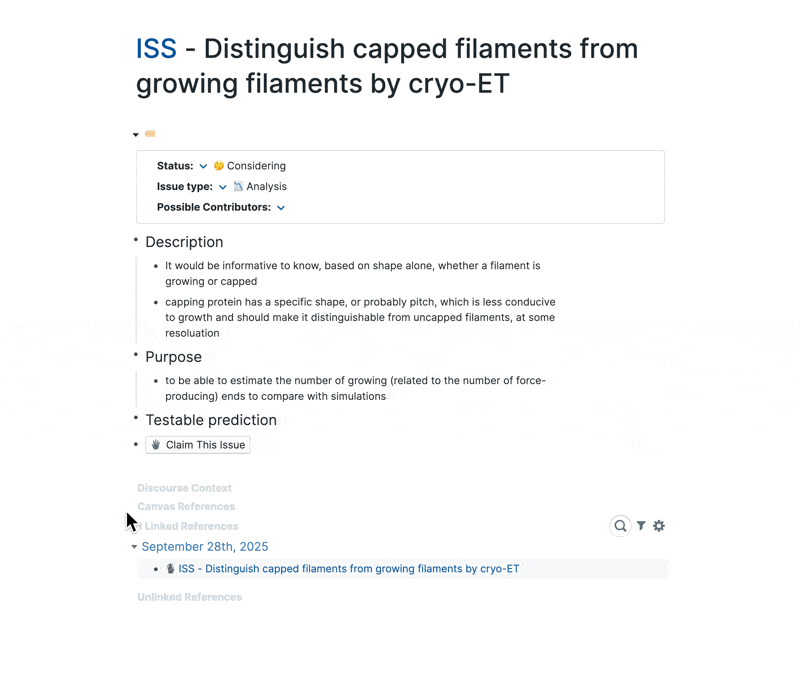 claiming an issue and completing the experiment setup form